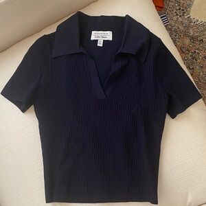 &Other Stores Dark Blue Ribbed Short Sleeve Top